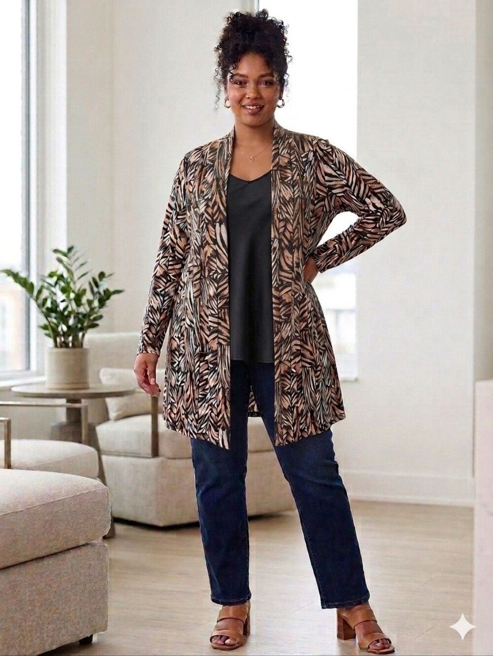 Investments Soft Separates Animal Print Open Front Cardigan, NWT